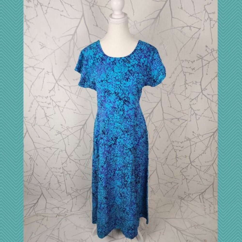 Desiree Turquoise Blue Floral Printed Handmade Maxi Dress
